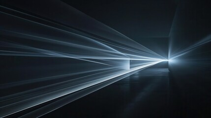 Array of volumetric light beams intersecting in a dark room, futuristic and abstract
