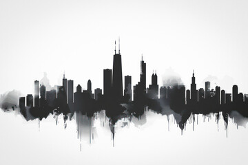 Naklejka premium Chicago skyline with water reflection, black and white