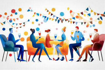 A group of people happily socializing and sharing wine at a tabl