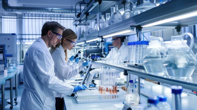 Researchers in a lab developing innovative energy storage solutions, advancing sustainability