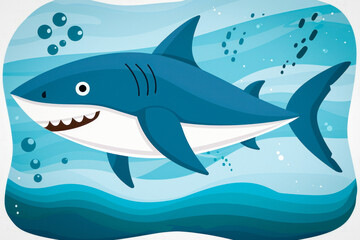 Naklejka premium A great white shark swims in the ocean in a pixel art style