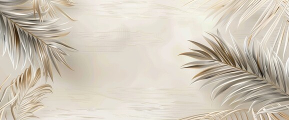 Leafy palm tree. Beige leaves on light background. Ideal for internal printing.