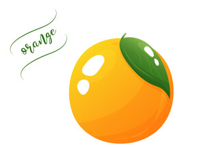 Juicy orange with leave, vector vllustration, fresh fruit, organic fruit on white background, perfect for culinary and health projects, card or poster and print graphics