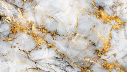 The abstract luxury marble background is a digital art marbling texture with gold and white colors. Illustration in 3D.