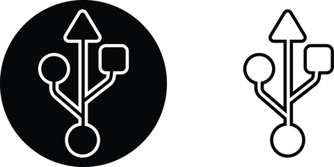 USB icon set. Flash disk flash drive flat and line black vector collection isolated on transparent background. Internet video. Console media storage, Computer Technology, charger, data transfer sign.