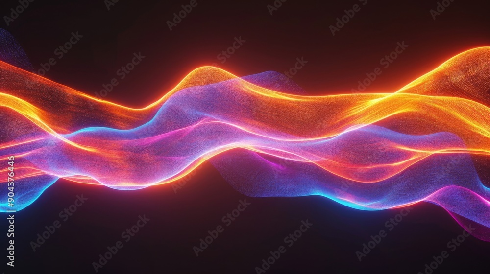 Aufkleber modern simple wallpaper with 3d rendering of neon wavy line in the dark.