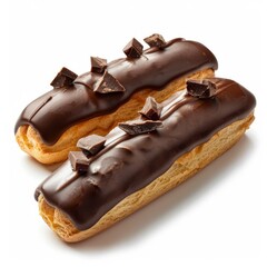 Medium shot of Eclair with banana, isolated on a white background, bright and vivid tonality 