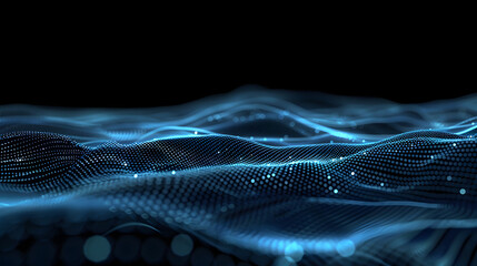 futuristic abstract blue tech background with digital waves, particles artificial neural network, cyber quantum computing