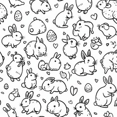 Funny bunny seamless pattern with easter eggs and hearts. Great for textiles, fabric, covers, scrapbooking, wallpapers, prints, gift wrapping.