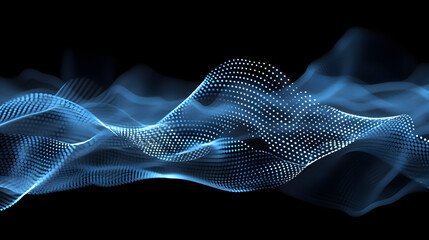 futuristic abstract blue tech background with digital waves, particles artificial neural network, cyber quantum computing
