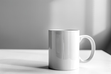 Obraz premium Simple white mug on table with soft shadows