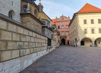 The courtyard of the architectural complex in Krakow. Wawel Castle. Old historical buildings