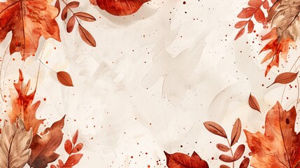 Autumn leaves watercolor illustration on beige background, top view, flat lay for fall season vibes