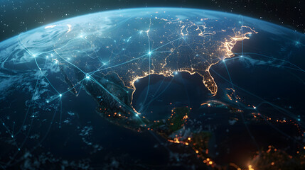 Digital map of United States of America, concept of US global network connectivity, data transfer and information exchange