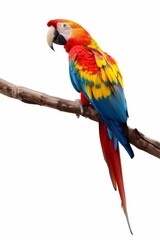 A colorful parrot perches on a branch, surrounded by lush rainforest foliage. The vibrant plumage of the parrot adds a pop of color to the dense, green environment.