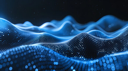 futuristic abstract blue tech background with digital waves, particles artificial neural network, cyber quantum computing