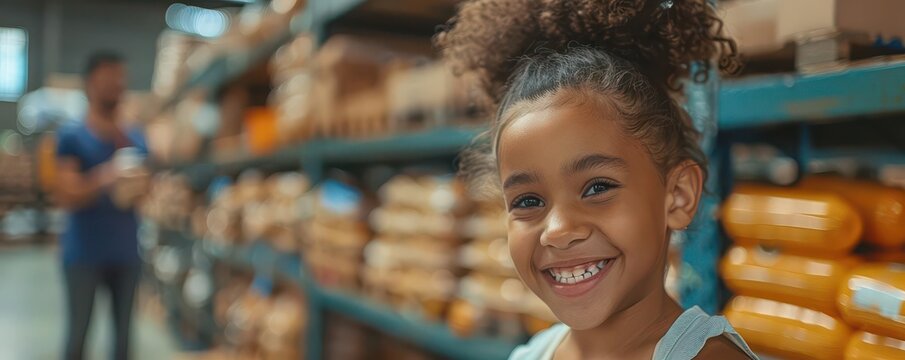 Realistic view of a family volunteering at a food bank together high-definition clarity