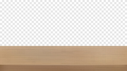 Naklejka premium Vector illustration of a wooden shelf with a transparent background. Perfect for product display, mockups, and showcasing items in a realistic style.