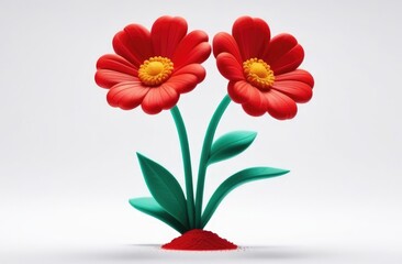 Red 3d flower made of plasticine on white background.