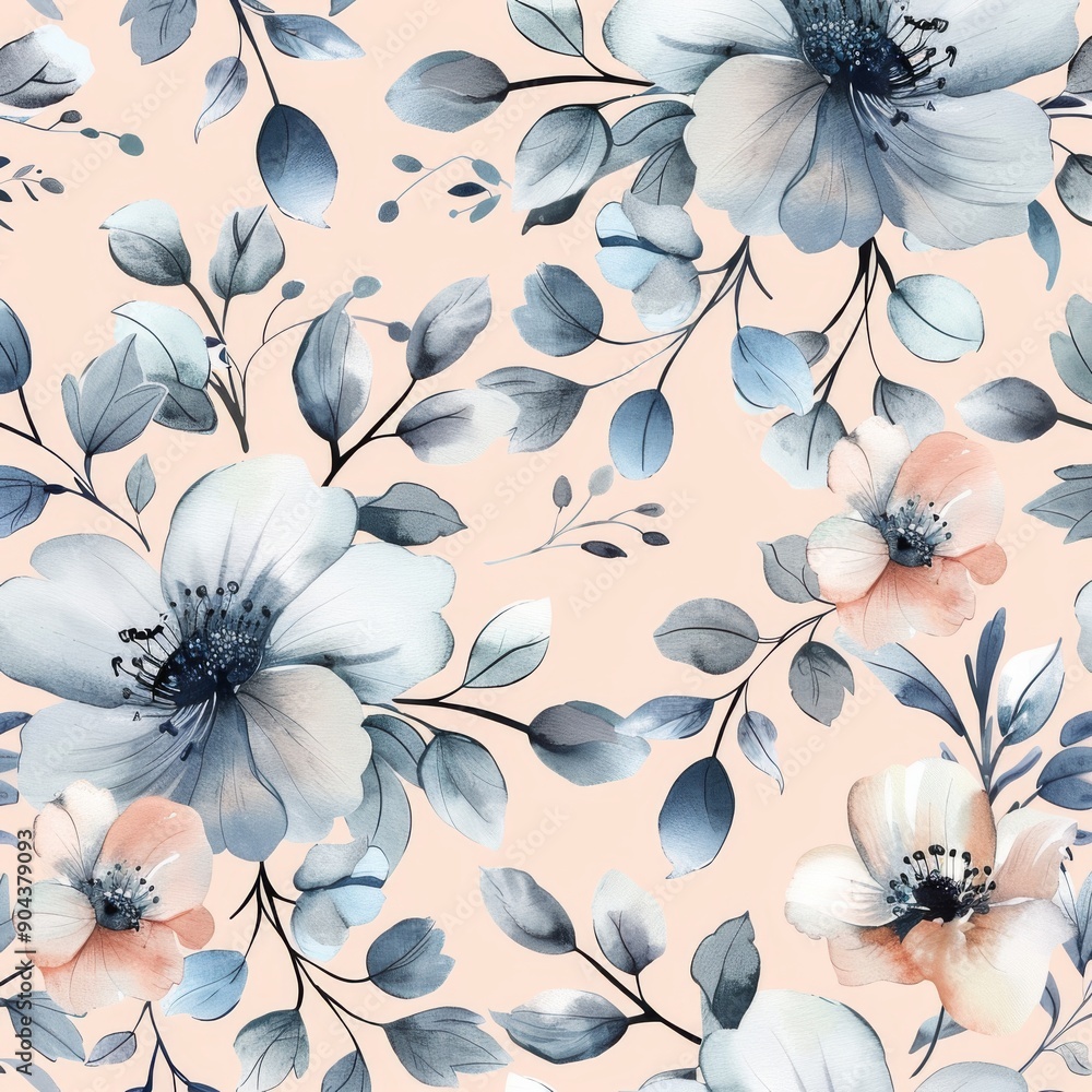 Poster print fabric and paper with this watercolor flower botanical pattern and seamless background. hand p