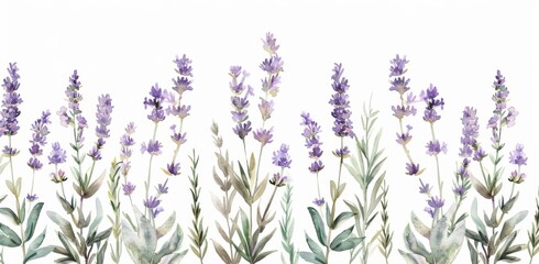 Naklejka premium For aromatherapy and medicine, this seamless frame is made from lavender. It is a watercolor floral seamless border.