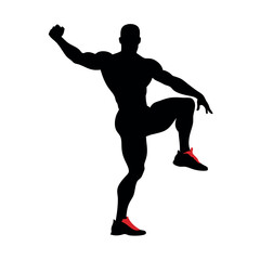 a body builder doing excersise vector silhouette, isolated white background