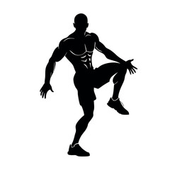 a body builder doing excersise vector silhouette, isolated white background