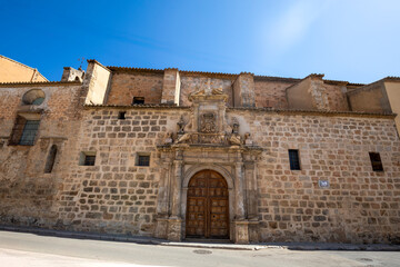 Facade of the old temple of the Real Convento de Carmen Requena, Valencia, with its baroque façade