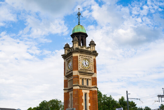 Maidenhead, UK, July 27th 2024:Maidenhead clock tower. Also known as the Jubilee Clock Tower, it was built as part of the nation's celebrations for Queen Victoria's Diamond Jubilee in 1897. Copy space