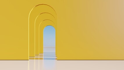 Architecture interior background empty arched pass 3d render