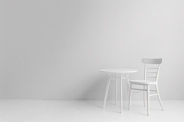 Minimalist white chair and table on a pale background