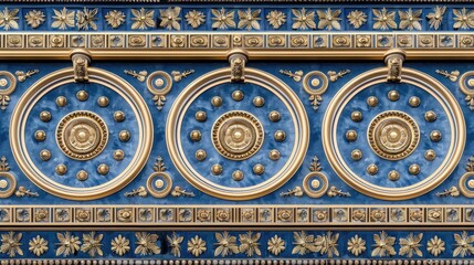 Obraz premium Decorated wall showcases classical architecture with ornate details and columns, reflecting elegance in design and color