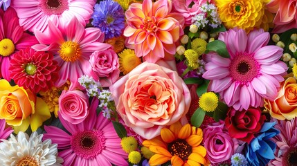Fototapeta premium Spring banner for 8 march, mother's day, colorful vibrant bouquet of various flowers