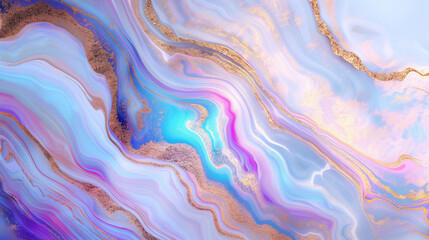 Fototapeta premium Vibrant marble texture with waves of blue, pink and gold accents