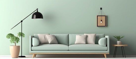 Modern Living Room with Green Sofa and Minimalist Decor