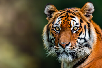 Fototapeta premium Tiger resting on jungle background, beautiful big wild cat, wildlife protection concept