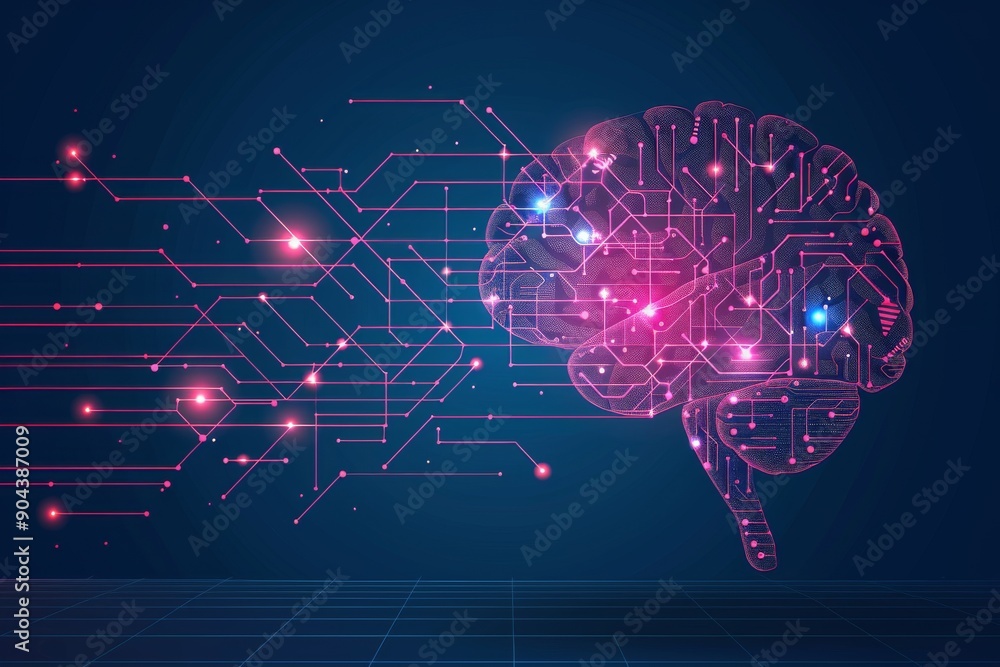 Poster networked brains in digital dialogue visualizing the exchange of ideas in a technologically connecte