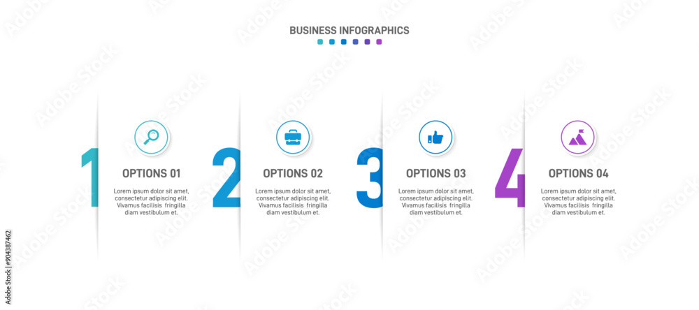 Aufkleber horizontal progress bar featuring 4 arrow-shaped elements, symbolizing the four stages of business s