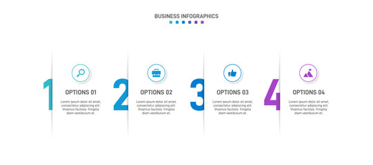 Horizontal progress bar featuring 4 arrow-shaped elements, symbolizing the four stages of business strategy and progression. Clean timeline infographic design template. Vector for presentation