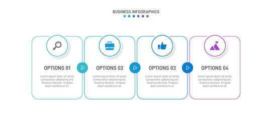 Horizontal progress bar featuring 4 arrow-shaped elements, symbolizing the four stages of business strategy and progression. Clean timeline infographic design template. Vector for presentation