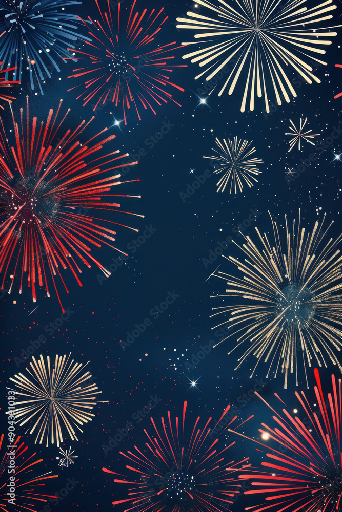 Poster a fireworks display with four different colored fireworks