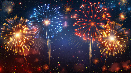 A fireworks display with four different colored fireworks