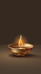 A single oil lamp glows softly, illuminating its surroundings with a warm flame against a dark, textured backdrop