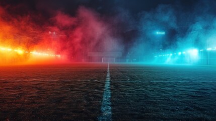 Obraz premium Soccer field with smoke and lights