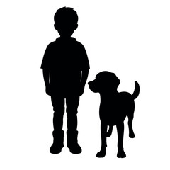 A child stand with a dog vector silhouette, blak color silhouette, similar this image