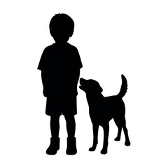 A child stand with a dog vector silhouette, blak color silhouette, similar this image