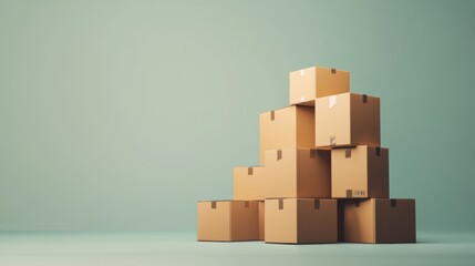 Fototapeta premium A neatly stacked pile of cardboard boxes on a plain background