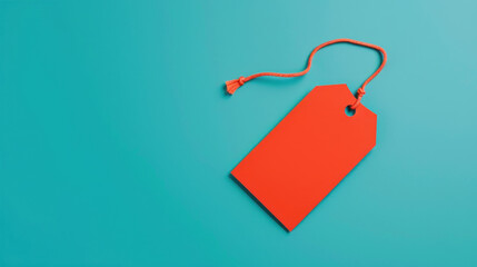 A vibrant red tag lying on a teal background, perfect for showcasing pricing or gift labeling in a modern design.