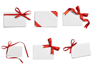 set of cards with red ribbons