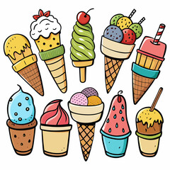 different hand drawn ice cream vector illustration